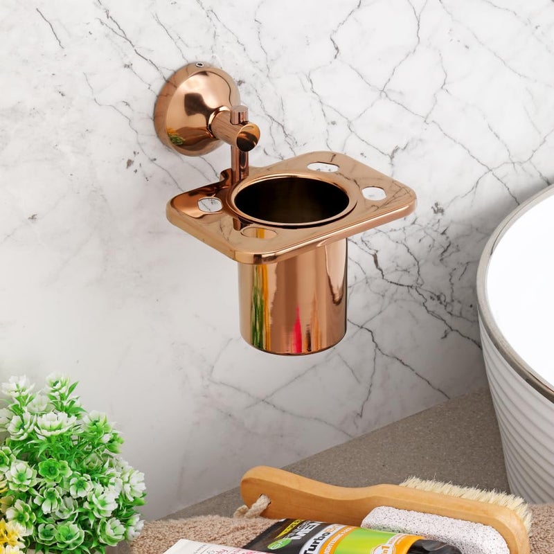 LAPO Stainless Steel 304 Grade Tumbler Holder for Bathroom/Toothpaste Holder Wall Mounted/Tooth Brush Holder Bathroom Accessories(PVD Rose Gold Finish) Pack of 1 - Image 1