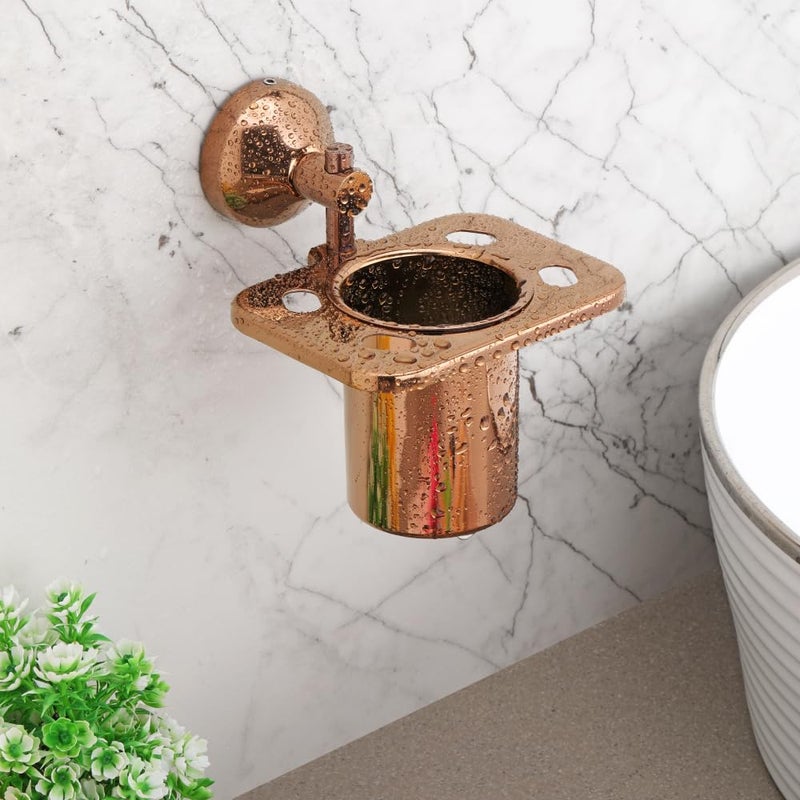 LAPO Stainless Steel 304 Grade Tumbler Holder for Bathroom/Toothpaste Holder Wall Mounted/Tooth Brush Holder Bathroom Accessories(PVD Rose Gold Finish) Pack of 1 - Image 2