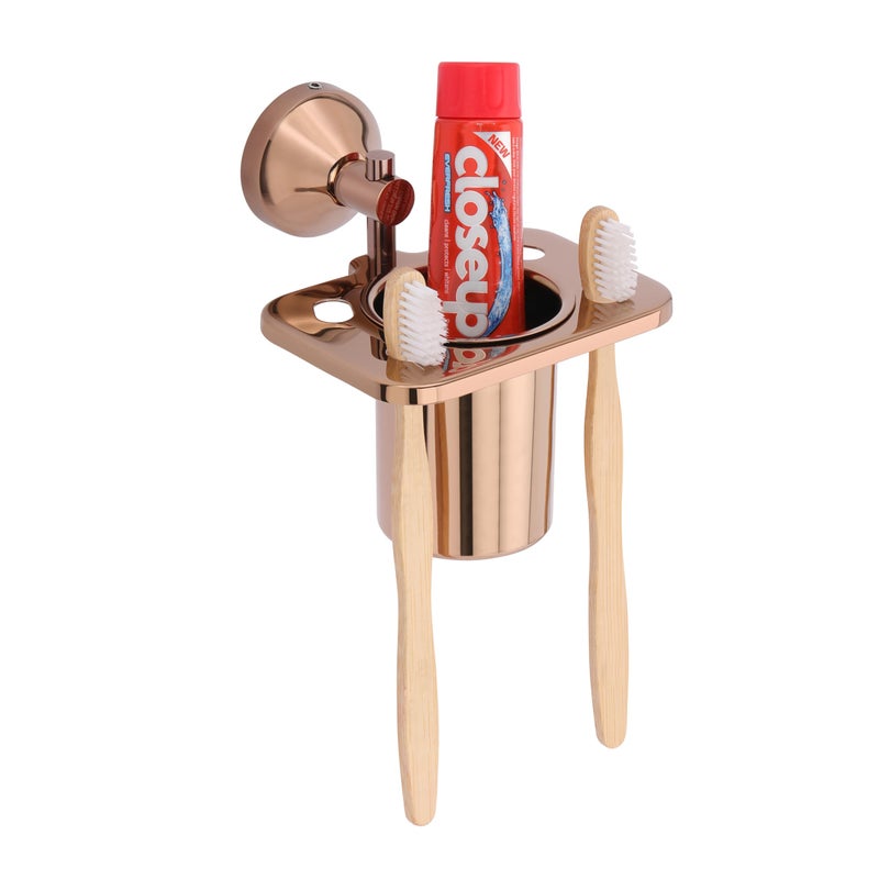 LAPO Stainless Steel 304 Grade Tumbler Holder for Bathroom/Toothpaste Holder Wall Mounted/Tooth Brush Holder Bathroom Accessories(PVD Rose Gold Finish) Pack of 1 - Image 4