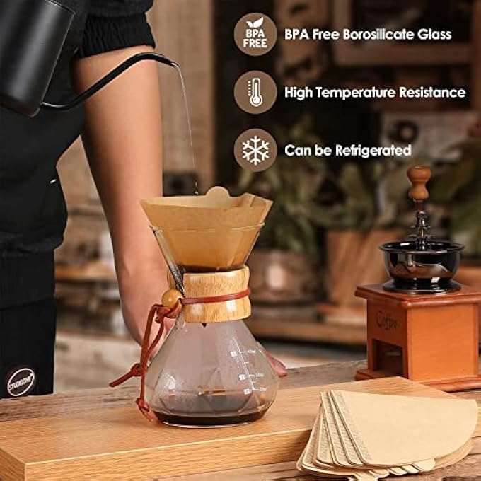 TERRIFI Pour Over Coffee Maker Holds 1 To 2 Cups 15Oz Coffee Dripper Set Borosilicate Glass Coffee Carafe Brewer Coffee Server For Home Caf Restaurant Camping - Image 4