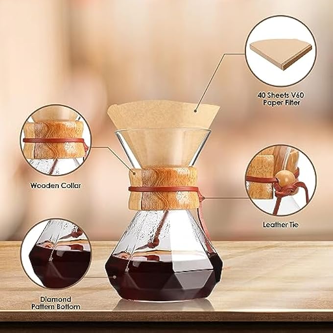 TERRIFI Pour Over Coffee Maker Holds 1 To 2 Cups 15Oz Coffee Dripper Set Borosilicate Glass Coffee Carafe Brewer Coffee Server For Home Caf Restaurant Camping - Image 5