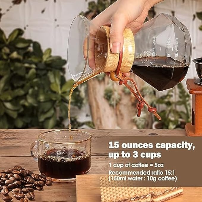 TERRIFI Pour Over Coffee Maker Holds 1 To 2 Cups 15Oz Coffee Dripper Set Borosilicate Glass Coffee Carafe Brewer Coffee Server For Home Caf Restaurant Camping - Image 2