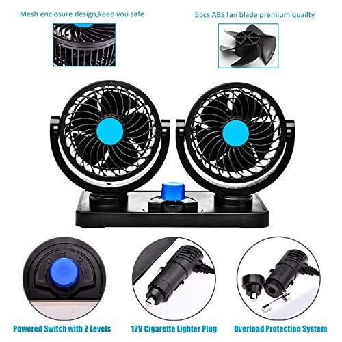 Trest Car Fan 12V 360 Degree Rotatable Dual Head 2 Speed Quiet Strong Dashboard Auto Cooling Air Fan for All Auto Vehicles - Image 3