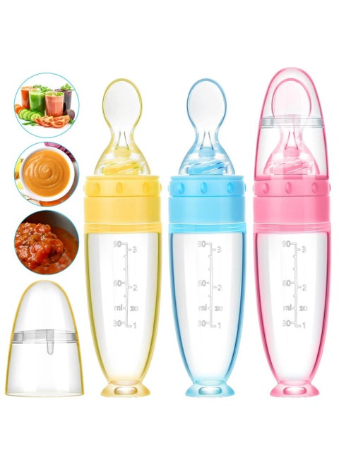 3 Pieces Silicone Baby Spoons Baby Feeding Spoon with Standing Base for Infant 0-24 Months Dispensing and Feeding