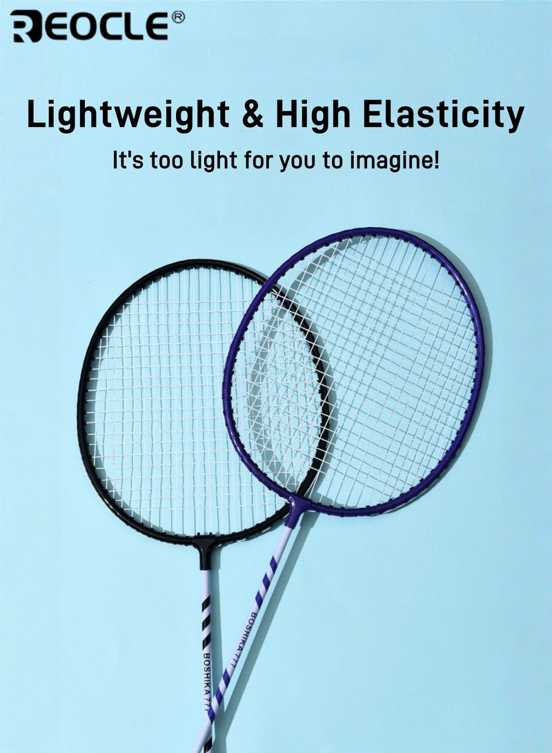 REOCLE Badminton Racket Set with 3 Balls Lightweight yet Powerful and Stable Performance Large Frame lron Alloy Construction Perfect for Outdoor Sports Enthusiasts - Image 2