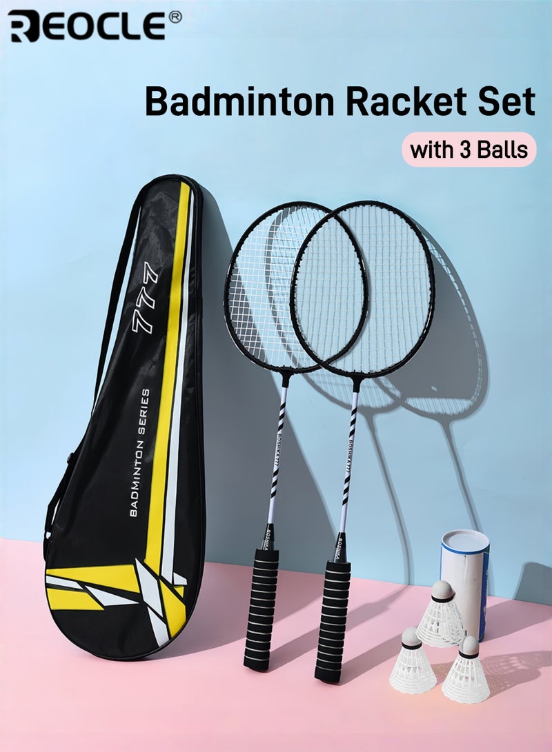 REOCLE Badminton Racket Set with 3 Balls Lightweight yet Powerful and Stable Performance Large Frame lron Alloy Construction Perfect for Outdoor Sports Enthusiasts - Image 1
