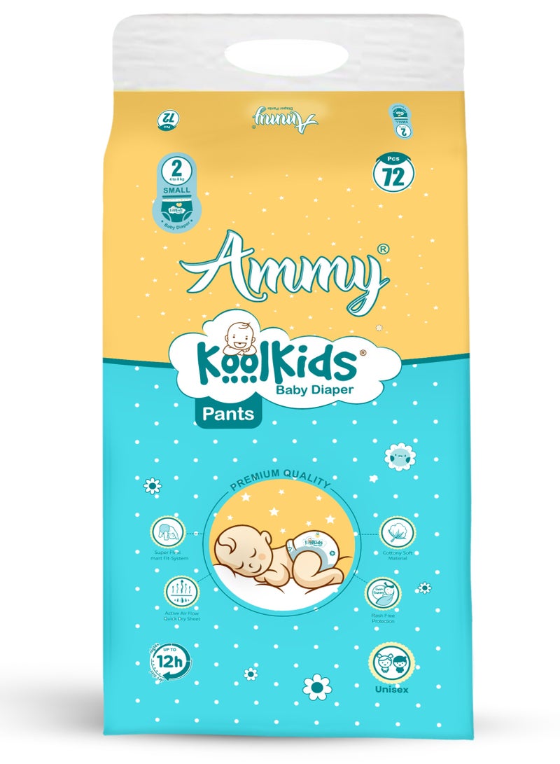 Ammy Ammy Koolkids Extra Absorb Baby Diaper Pants, Rash Free Diaper Pants for Babies (4-8kg)- Small, 72 Pieces  - Image 1