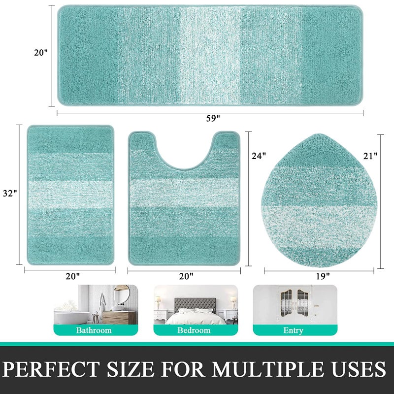 Bsmathom Bathroom Rugs Sets 4 Piece, Soft Absorbent Microfiber Bath Rugs with U-Shaped Contour Toilet Rug and Toilet Lid Cover, Thick Non-Slip Plush Shaggy Bath Mat Set,Teal - Image 2