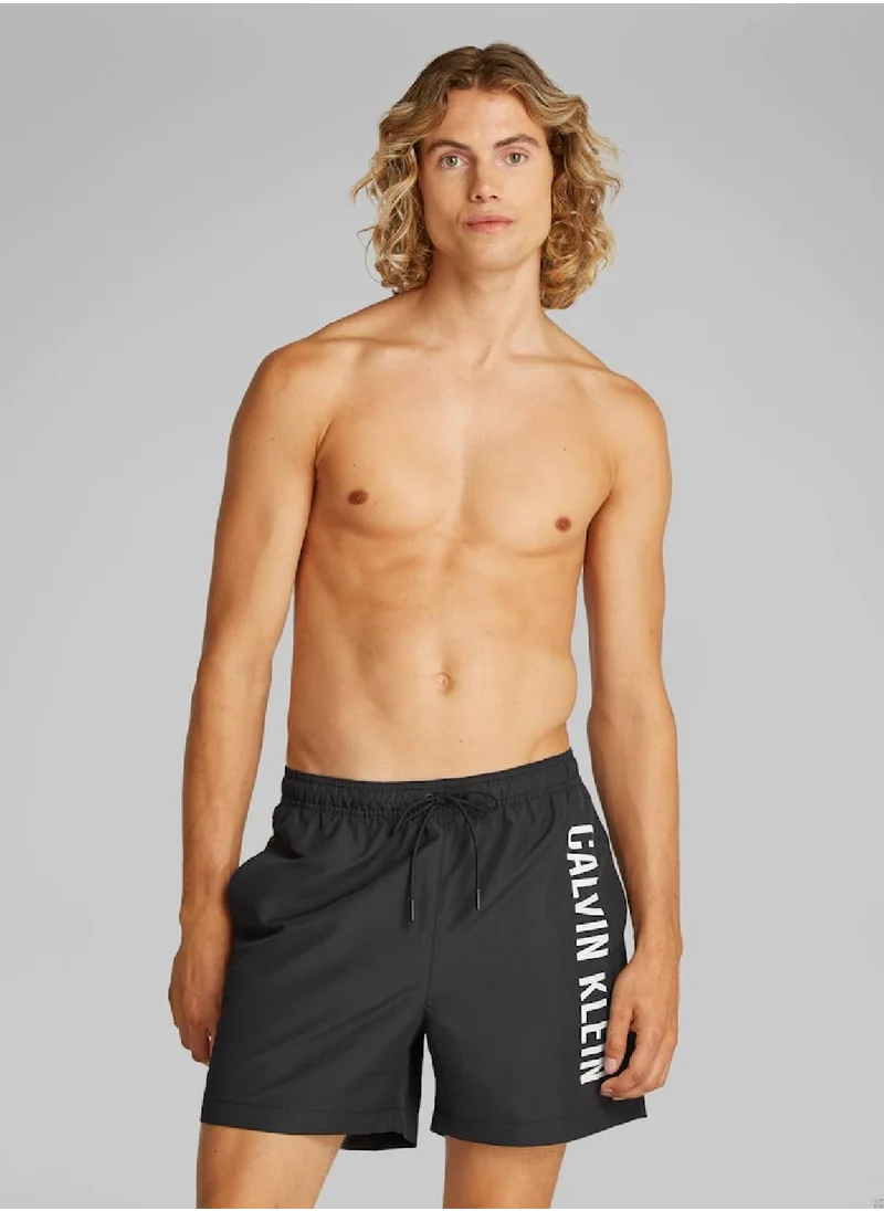 Calvin Klein Jeans Men's Medium Drawstring Swim Shorts - Intense Power - Polyester, Black