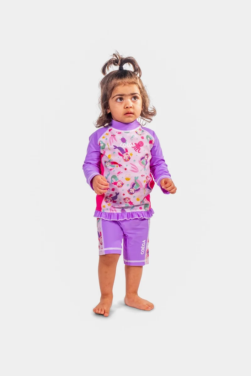 COEGA SUNWEAR COEGA Two piece Suit with Zip & Frill-Long Sleeve Baby Girls Sz12M - Pink Mermaids