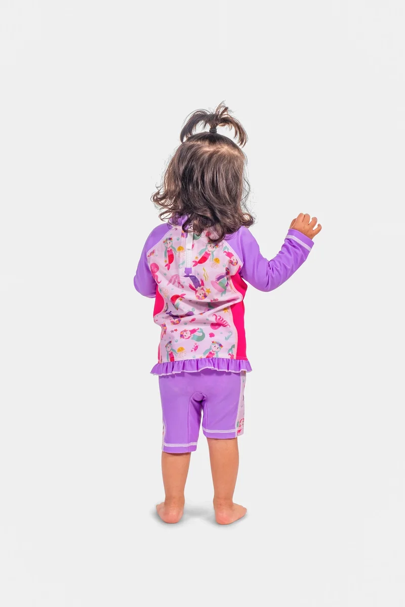 COEGA SUNWEAR COEGA Two piece Suit with Zip & Frill-Long Sleeve Baby Girls Sz12M - Pink Mermaids