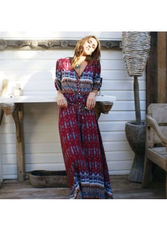 Bohemian Print Elegant Dress 4 Colors Beach Skirt Wine red