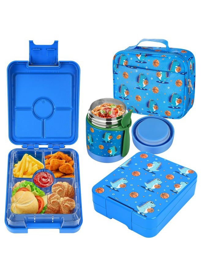 Howeemo Bento Lunch Box Set for Kids with 10oz Soup Thermo, Leak-Proof Lunch Containers with 4 Compartment, Kids Thermo Hot Food Jar and Insulated Lunch Bag for Kids to School,BPA-Free(Basketball) - Image 1