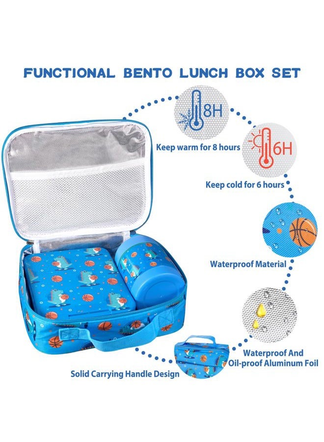 Howeemo Bento Lunch Box Set for Kids with 10oz Soup Thermo, Leak-Proof Lunch Containers with 4 Compartment, Kids Thermo Hot Food Jar and Insulated Lunch Bag for Kids to School,BPA-Free(Basketball) - Image 2
