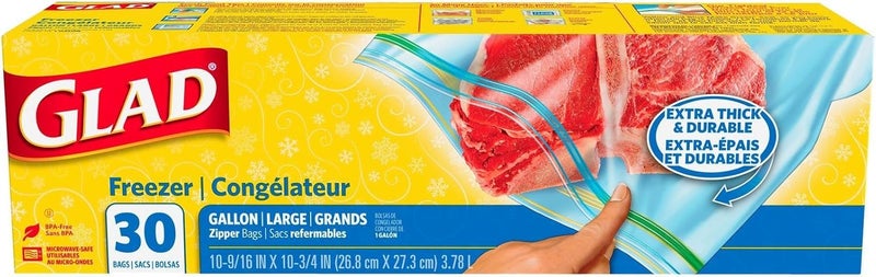 Glad Zipper Freezer Storage Plastic Bags, Gallon Size, 30 Count - Extra Thick and Durable - Image 1