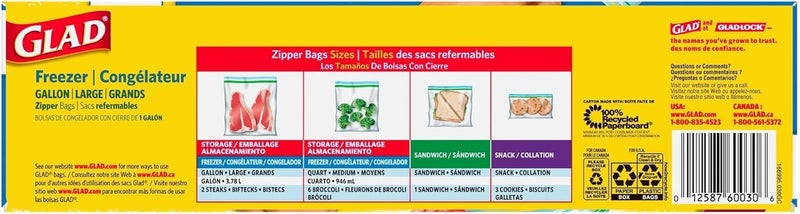 Glad Zipper Freezer Storage Plastic Bags, Gallon Size, 30 Count - Extra Thick and Durable - Image 2