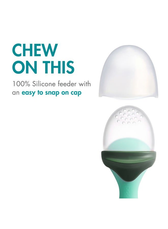 BOON Pulp Silicone Baby Feeder -Soft & Safe Self-Feeding for Infants & Toddlers - Food & Fruit Dispenser, Ideal for Toodler Led Weaning Supplies - New Born Feeding Essentials - Green/Grey - 1 Count - Image 2