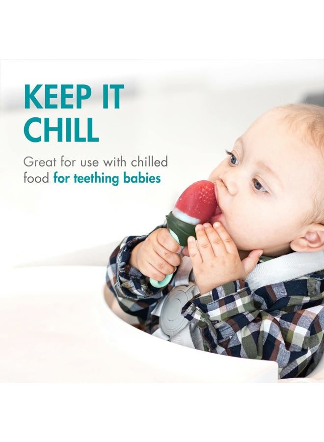 BOON Pulp Silicone Baby Feeder -Soft & Safe Self-Feeding for Infants & Toddlers - Food & Fruit Dispenser, Ideal for Toodler Led Weaning Supplies - New Born Feeding Essentials - Green/Grey - 1 Count - Image 4