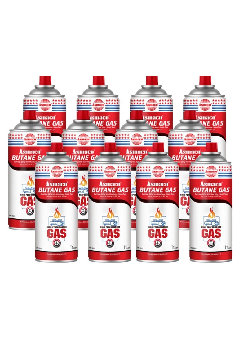 Asmaco Butane Gas -12 pieces -Butane Gas Cartridge for Camping Stoves, Torch Light, Picnic Stove- HIGH Performance Gas Mix | Butane GAS for  Portable Stoves-220gm - Image 1