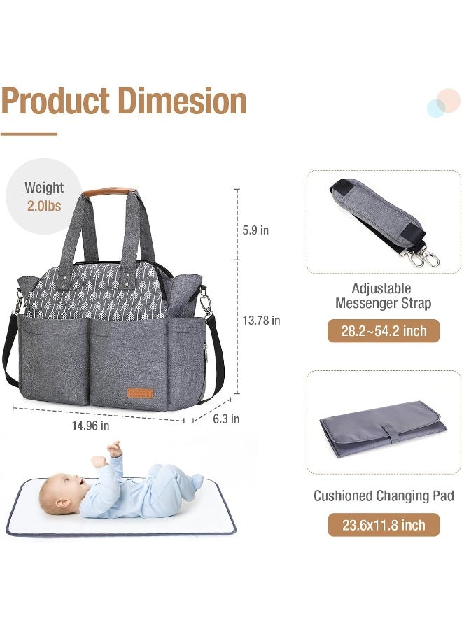 Lekebaby Diaper Bag Tote Satchel Diaper Messenger for Mom and Girls in Grey, Arrow Print - Image 3