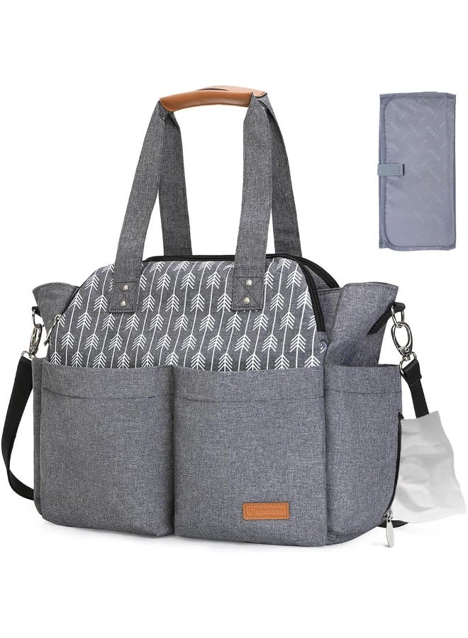 Lekebaby Diaper Bag Tote Satchel Diaper Messenger for Mom and Girls in Grey, Arrow Print - Image 1