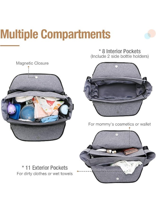 Lekebaby Diaper Bag Tote Satchel Diaper Messenger for Mom and Girls in Grey, Arrow Print - Image 4
