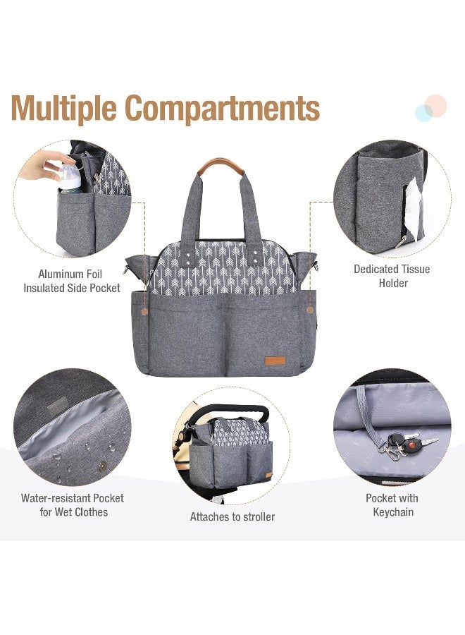 Lekebaby Diaper Bag Tote Satchel Diaper Messenger for Mom and Girls in Grey, Arrow Print - Image 5
