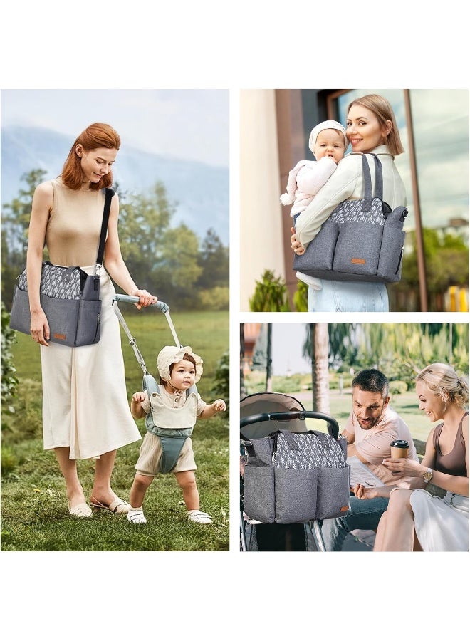 Lekebaby Diaper Bag Tote Satchel Diaper Messenger for Mom and Girls in Grey, Arrow Print - Image 2