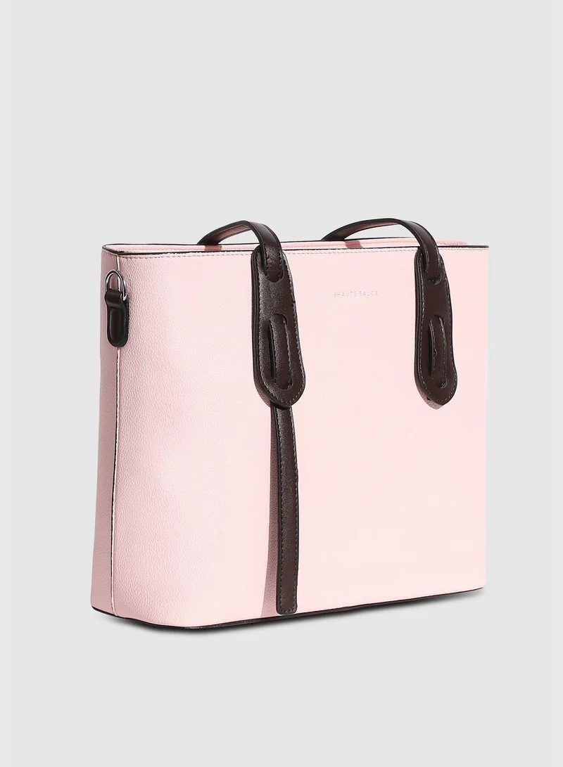 Haute Sauce Solid Zip Lock Regular Faux Leather Hand Bag with Detachable Strap For Women