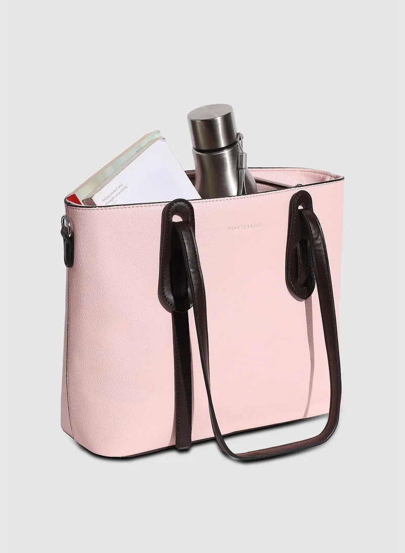 Haute Sauce Solid Zip Lock Regular Faux Leather Hand Bag with Detachable Strap For Women