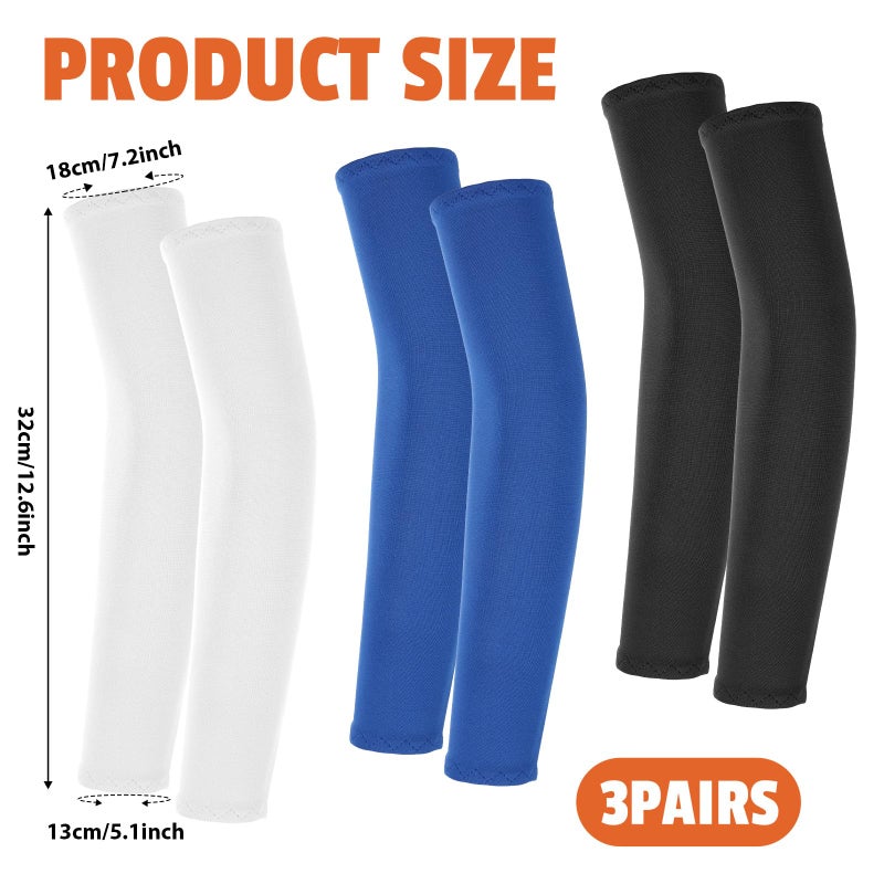 BOHUIZ 3Pairs Arm Sleeves for Kids, Outdoor Breathable Elastic Ice Sleeve Sun Protection Cooling Arm Compression Sleeves for Youth Boys Girls Basketball Football Baseball Sports(Black+White+Blue) - Image 2