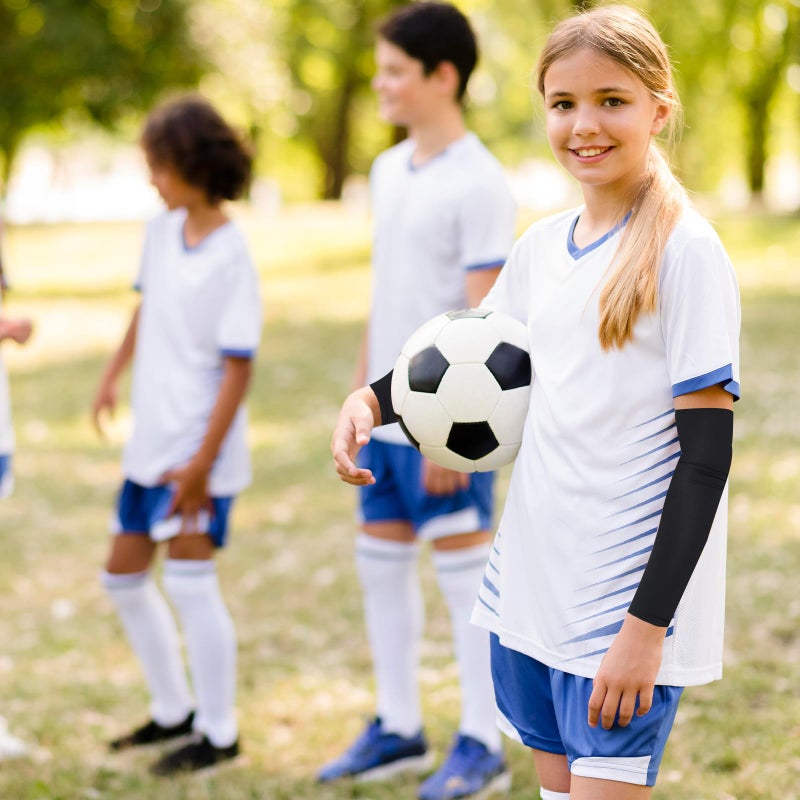 BOHUIZ 3Pairs Arm Sleeves for Kids, Outdoor Breathable Elastic Ice Sleeve Sun Protection Cooling Arm Compression Sleeves for Youth Boys Girls Basketball Football Baseball Sports(Black+White+Blue) - Image 3