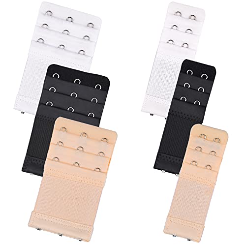 Tiousoni 6 Pieces Women's Bra Extenders 2 Hook / 3 Hook Comfortable Stretchy Bra Extension Strap (Black, White, Nude) - Image 1