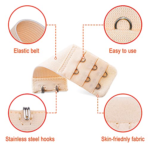 Tiousoni 6 Pieces Women's Bra Extenders 2 Hook / 3 Hook Comfortable Stretchy Bra Extension Strap (Black, White, Nude) - Image 4