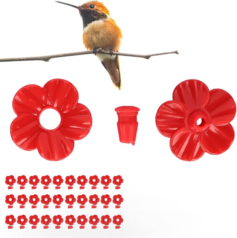 klarako Hummingbird Feeder Part, 30Pcs Hummingbird Feeder Replacement Flowers Feeding Ports Replaceable More Bird Feeder Decorative Flower (Red) - Image 2