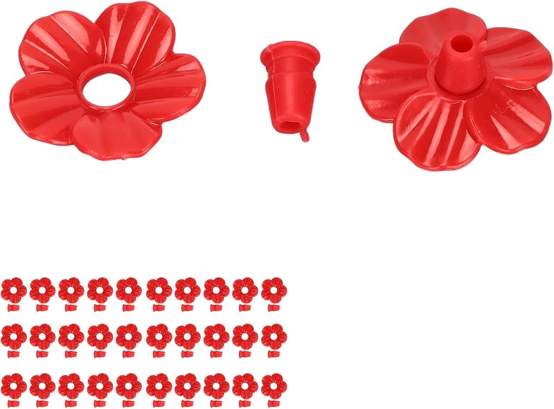 klarako Hummingbird Feeder Part, 30Pcs Hummingbird Feeder Replacement Flowers Feeding Ports Replaceable More Bird Feeder Decorative Flower (Red) - Image 1