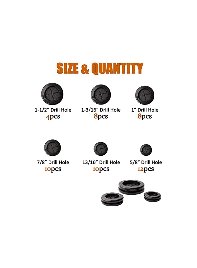 promass 6 Sizes Rubber Grommet, Double Sided Round Rubber Hole Plug, Drill Hole 5/8" 13/16" 7/8" 1" 1-3/16" 1-1/2" - Image 2