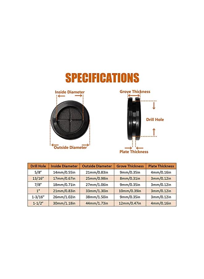 promass 6 Sizes Rubber Grommet, Double Sided Round Rubber Hole Plug, Drill Hole 5/8" 13/16" 7/8" 1" 1-3/16" 1-1/2" - Image 3