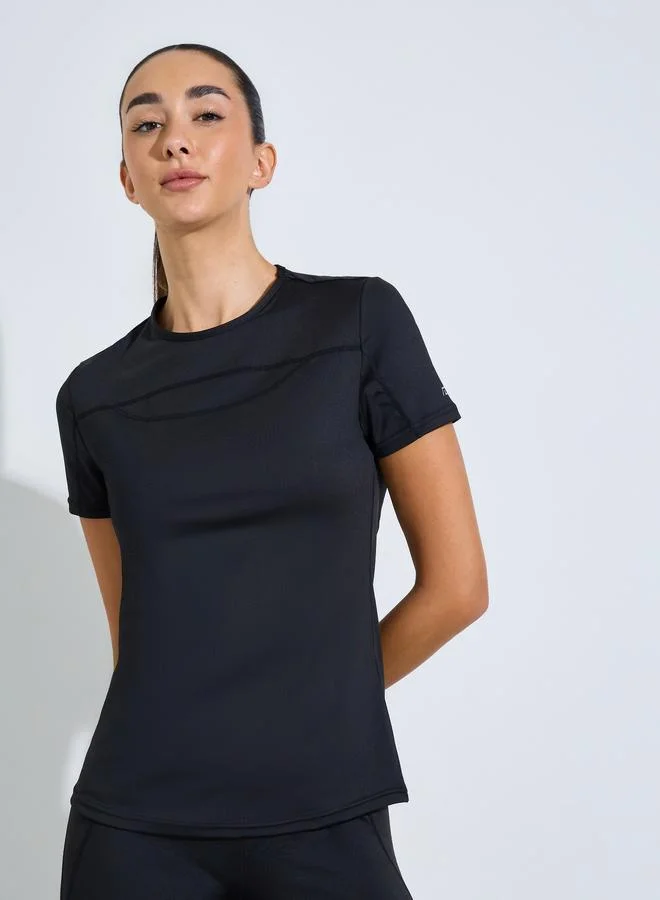 ستايلي اكتيف Black Logo Contrast Stitch Detail Short Sleeves Top and Leggings Set