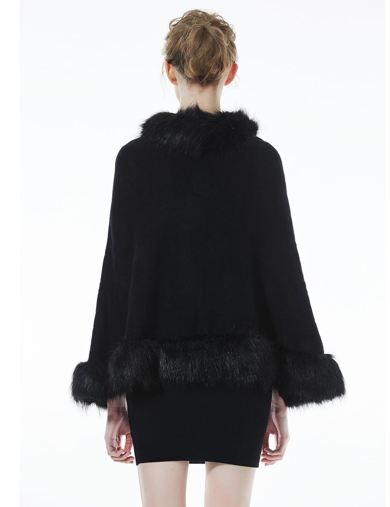 BEAUTELICATE Faux Fur Shawl Wrap Stole Shrug Bridal Winter Wedding with Hook,Black,One Size - Image 3