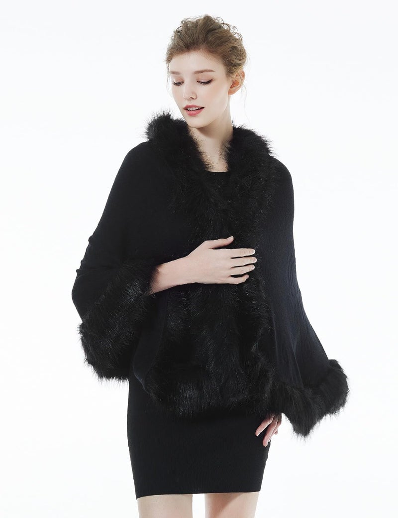 BEAUTELICATE Faux Fur Shawl Wrap Stole Shrug Bridal Winter Wedding with Hook,Black,One Size - Image 4