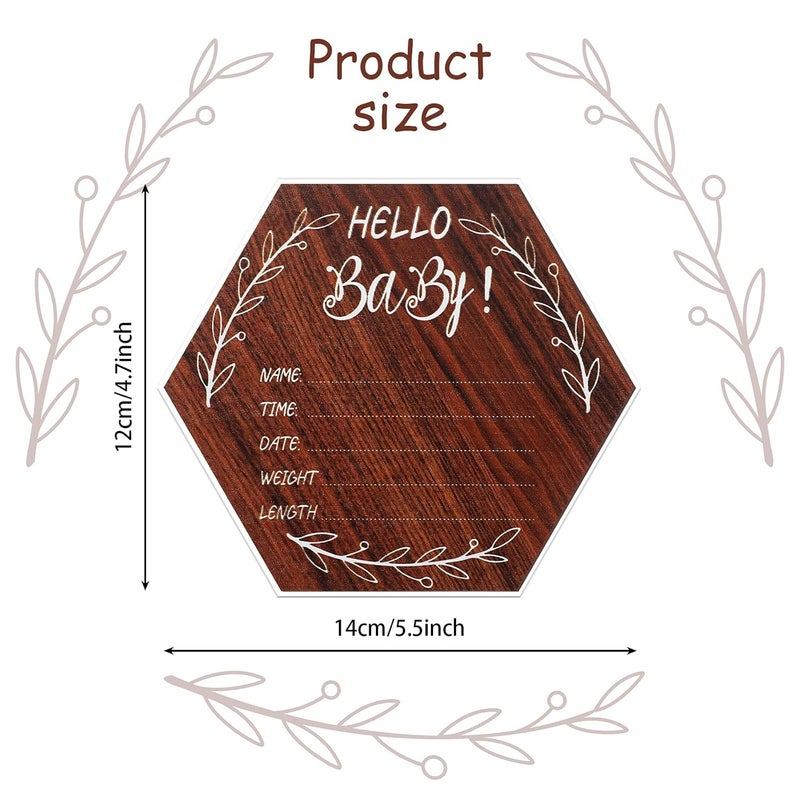 Marsui 5 Inch Birth Announcement Sign for Hospital Cherry Wooden Baby Name Announcement Sign with White Paint Marker Pen Regular Hexagon design for Baby Shower - Image 3