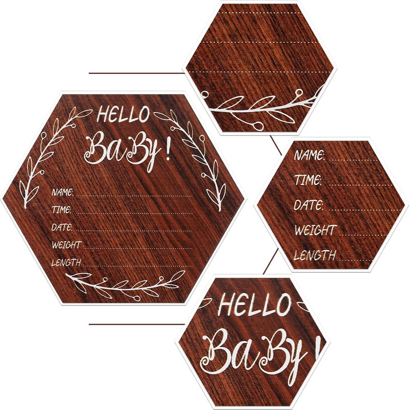 Marsui 5 Inch Birth Announcement Sign for Hospital Cherry Wooden Baby Name Announcement Sign with White Paint Marker Pen Regular Hexagon design for Baby Shower - Image 2