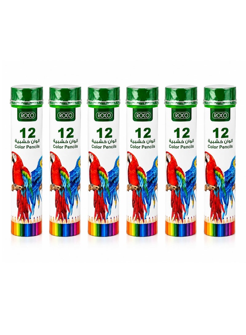 ROCO Wooden Color Pencils, 6 Packs × 12 Colors, 72 Coloring Pencils Total, Multicolor - Image 1