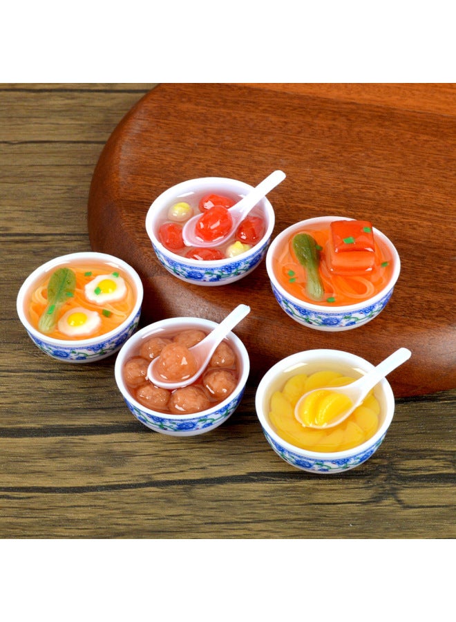 xozgdovg Chinese Style Small Gifts PVC Simulation Blue And White Porcelain Small Bowl Of Vegetable Noodles Microminiature Food Play Simulation Food Model Grab Week-Color:【model】 Red Dates And Lotus Seeds Soup  - Image 2