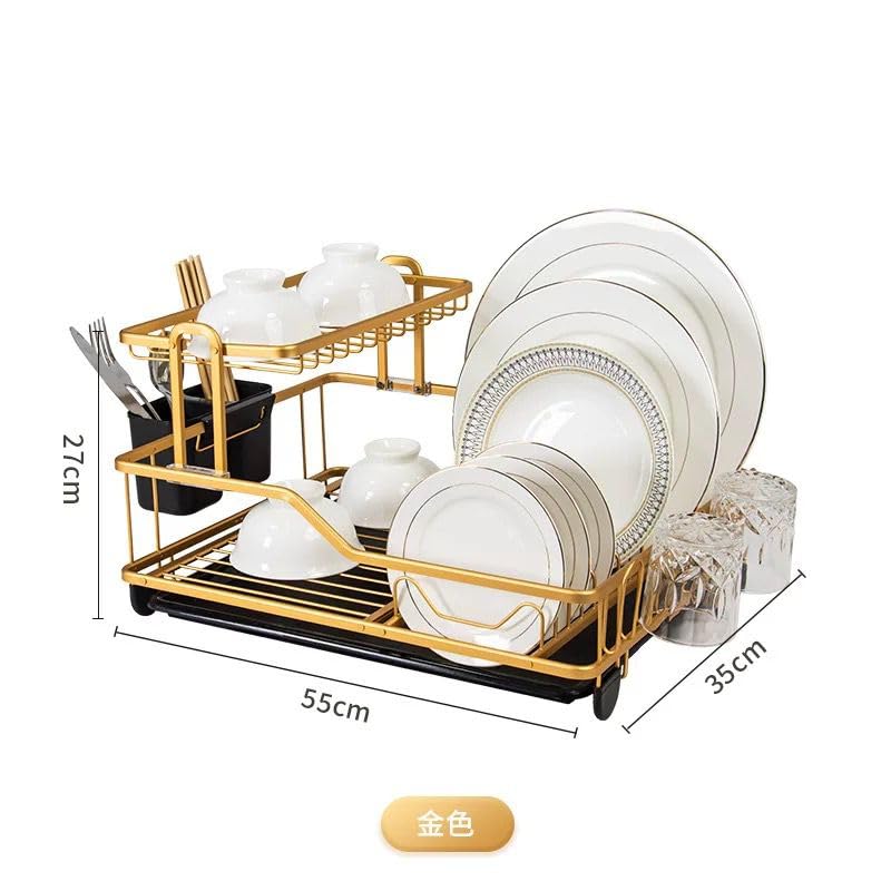 2-Tier Dish Drying Rack, Stainless Steel, Countertop Design (Gold) - Image 2