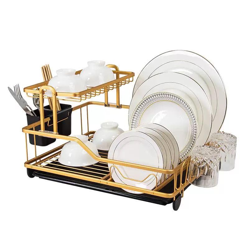2-Tier Dish Drying Rack, Stainless Steel, Countertop Design (Gold) - Image 1