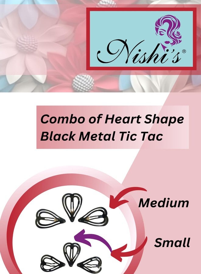 Nishi's® - (Pack of 24) Combo Heart Shape Tic Tac Hair Clips of Regular And Small Size, Black Glossy Metal Tik Tak Hair Accessories For Women, Heart Shape Tick Tack For Girls For Stylish Look - Image 2