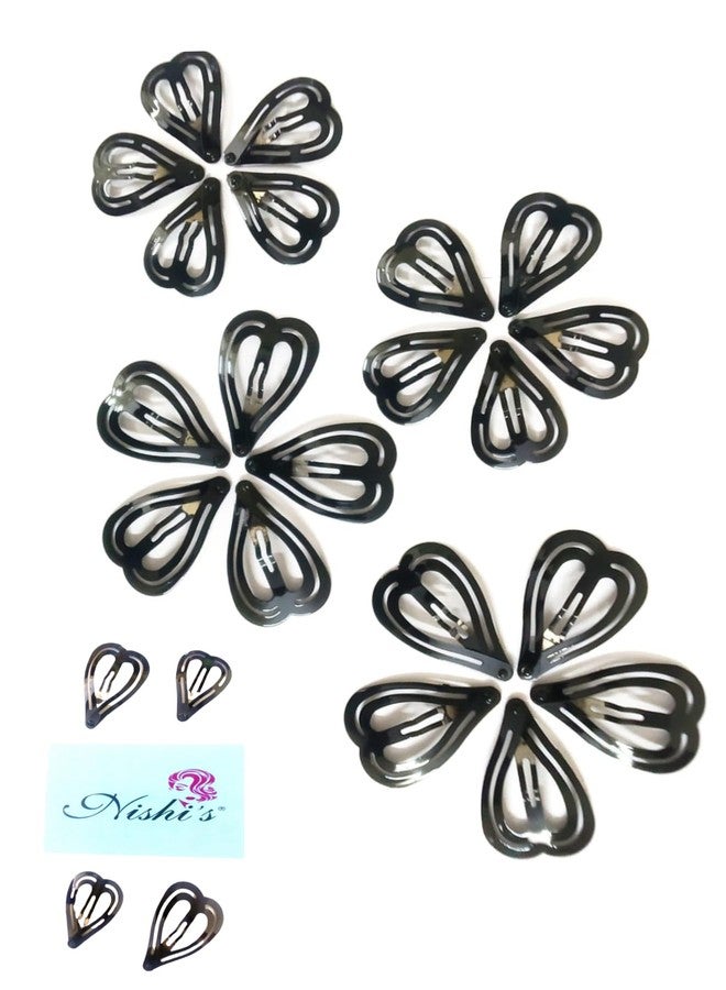 Nishi's® - (Pack of 24) Combo Heart Shape Tic Tac Hair Clips of Regular And Small Size, Black Glossy Metal Tik Tak Hair Accessories For Women, Heart Shape Tick Tack For Girls For Stylish Look - Image 1