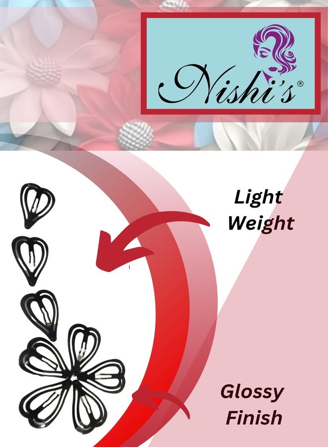 Nishi's® - (Pack of 24) Combo Heart Shape Tic Tac Hair Clips of Regular And Small Size, Black Glossy Metal Tik Tak Hair Accessories For Women, Heart Shape Tick Tack For Girls For Stylish Look - Image 4
